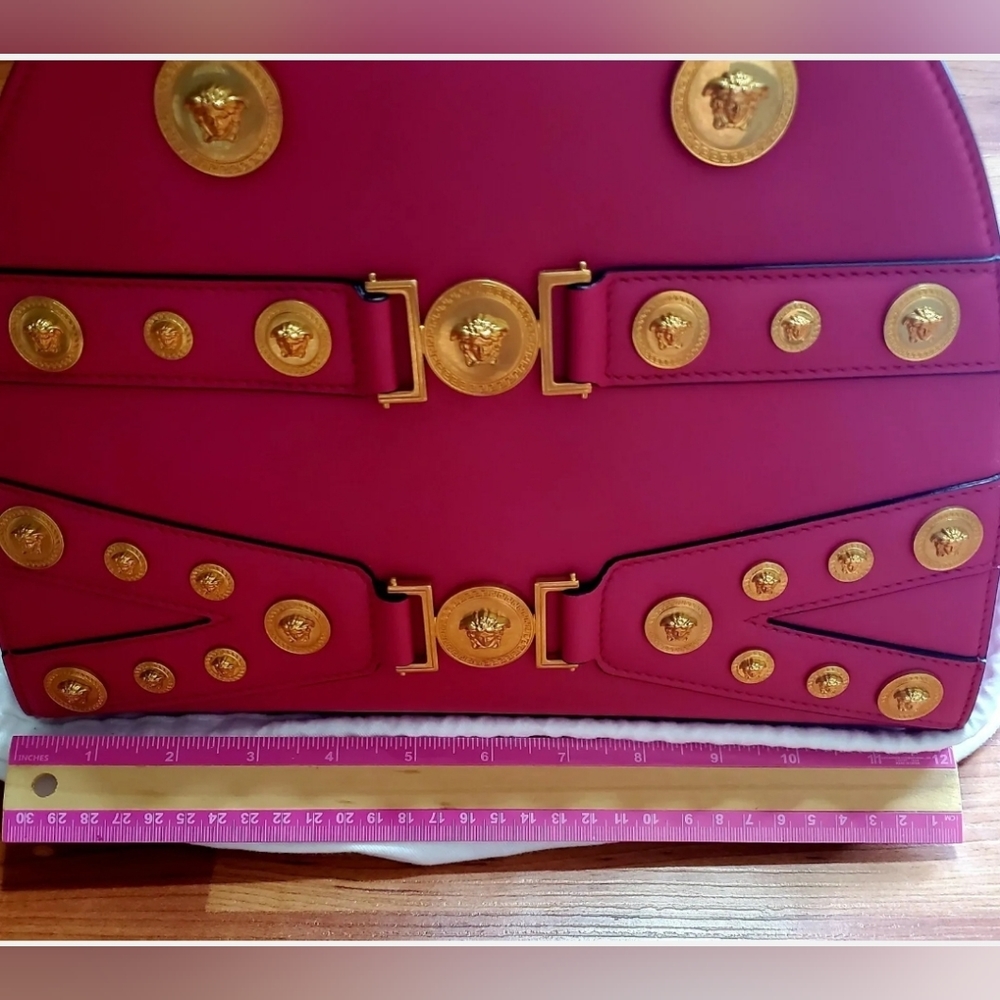 New Versace Womens Bright Pink Leather Tribute Medallion Handbag Shoulder Bag - Picture 10 of 16